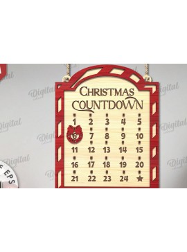 Σετ των 2 Intra απο ξύλο plywood 3mm-4mm πάχος Χριστουγεννιάτικη αντίστροφη μέτρηση σχέδιο κοπής με λέιζερ Δίασταση 15x15 cm INTRAFABR-109484005