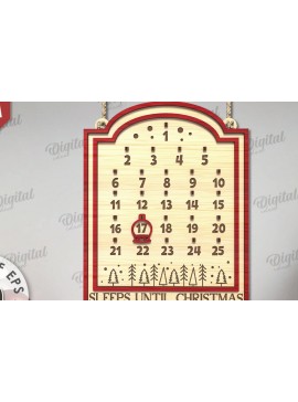 Σετ των 2 Intra απο ξύλο plywood 3mm-4mm πάχος Χριστουγεννιάτικη αντίστροφη μέτρηση σχέδιο κοπής με λέιζερ Δίασταση 15x15 cm INTRAFABR-109354732