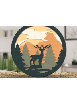Intra απο ξύλο plywood 3mm-4mm πάχος Χριστουγεννιάτικο Ελάφι 3D στρογγυλό cu Δίασταση 30x20 cm INTRAFABR-111162193