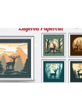 Σετ των 2 Intra απο ξύλο plywood 3mm-4mm πάχος Christmas Deer 3D Shadowbox Layered Δίασταση 15x15 cm INTRAFABR-111081855