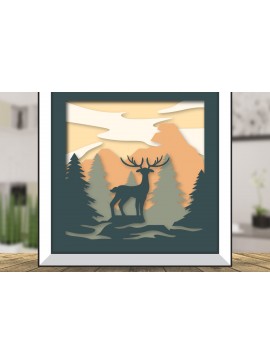 Σετ των 2 Intra απο ξύλο plywood 3mm-4mm πάχος Christmas Deer 3D Shadowbox Layered Δίασταση 15x15 cm INTRAFABR-111082043