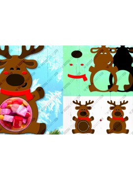 Σετ των 2 Intra απο ξύλο plywood 3mm-4mm πάχος Χριστουγεννιάτικο Deer Candy Dome, τρισδιάστατο στολίδι Δίασταση 14x14 cm INTRAFABR-79991500