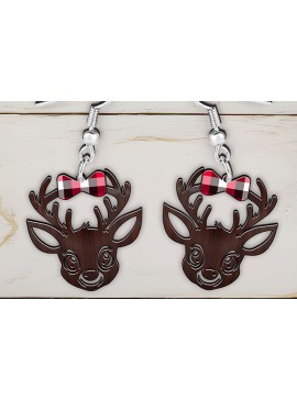 Σετ των 3 Intra απο ξύλο plywood 3mm-4mm πάχος Χριστουγεννιάτικα σκουλαρίκια κομμένα με λέιζερ κεφάλι ελαφιού. Δίασταση 4x4 cm INTRAFABR-107624443