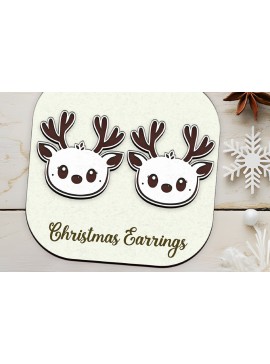 Σετ των 3 Intra απο ξύλο plywood 3mm-4mm πάχος Χριστουγεννιάτικα σκουλαρίκια κομμένα με λέιζερ κεφάλι ελαφιού. Δίασταση 4x4 cm INTRAFABR-110147602