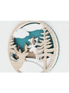 Σετ των 3 Intra απο ξύλο plywood 3mm-4mm πάχος Χριστουγεννιάτικο ελάφι στο δάσος στολίδι τρισδιάστατη Δίασταση 100x100 cm INTRAFABR-49528541