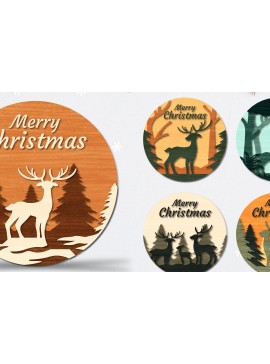 Σετ των 2 Intra απο ξύλο plywood 3mm-4mm πάχος Christmas Deer Round Door  Δίασταση 15x15 cm INTRAFABR-111165905