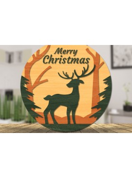 Σετ των 2 Intra απο ξύλο plywood 3mm-4mm πάχος Christmas Deer Round Door  Δίασταση 15x15 cm INTRAFABR-111165765