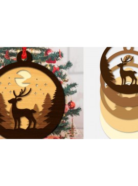 Σετ των 3 Intra απο ξύλο plywood 3mm-4mm πάχος Χριστουγεννιάτικο Στρογγυλό Στολίδι Ελαφιού  Δίασταση 8x8 cm INTRAFABR-111165628