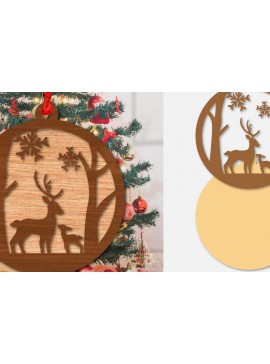 Σετ των 3 Intra απο ξύλο plywood 3mm-4mm πάχος Χριστουγεννιάτικο Στρογγυλό Στολίδι Ελαφιού  Δίασταση 8x8 cm INTRAFABR-111164982
