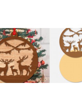 Σετ των 3 Intra απο ξύλο plywood 3mm-4mm πάχος Χριστουγεννιάτικο Στρογγυλό Στολίδι Ελαφιού  Δίασταση 8x8 cm INTRAFABR-111165006