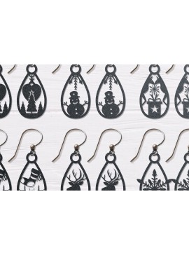 Σετ των 3 Intra απο ξύλο plywood 3mm-4mm πάχος Χριστουγεννιάτικο Σκουλαρίκι Δίασταση 3x3 cm INTRAFABR-106322639