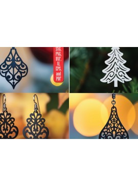 Σετ των 3 Intra απο ξύλο plywood 3mm-4mm πάχος Χριστουγεννιάτικο Σκουλαρίκι Cut File Δίασταση 3x3 cm INTRAFABR-107699536