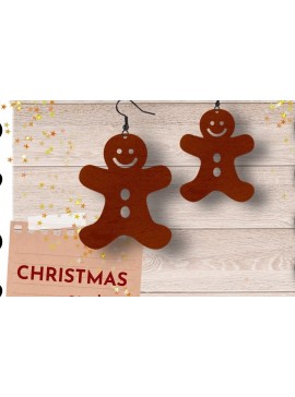 Σετ των 3 Intra απο ξύλο plywood 3mm-4mm πάχος Χριστουγεννιάτικα σκουλαρίκια, Gingerbread Man Δίασταση 3x3 cm INTRAFABR-38340120