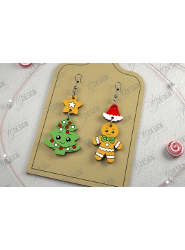 Σετ των 3 Intra απο ξύλο plywood 3mm-4mm πάχος Χριστουγεννιάτικα Σκουλαρίκια | Ιδέα για δώρο διακοπών Δίασταση 3x3 cm INTRAFABR-107177781