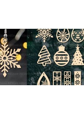 Σετ των 3 Intra απο ξύλο plywood 3mm-4mm πάχος Χριστουγεννιάτικα σκουλαρίκια Δίασταση 3x3 cm INTRAFABR-110001999