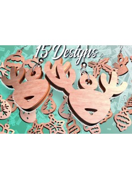 Σετ των 3 Intra απο ξύλο plywood 3mm-4mm πάχος Χριστουγεννιάτικα Σκουλαρίκια Δίασταση 3x3 cm INTRAFABR-76436828