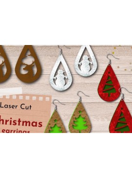 Σετ των 3 Intra απο ξύλο plywood 3mm-4mm πάχος Χριστουγεννιάτικα σκουλαρίκια, Χειμερινή Δίασταση 3x3 cm INTRAFABR-41791398