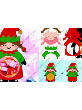 Σετ των 2 Intra απο ξύλο plywood 3mm-4mm πάχος Χριστουγεννιάτικη θήκη καραμέλας για κορίτσι με ξωτικά, τρισδιάστατο παιχνίδι Δίασταση 12x12 cm INTRAFABR-80253940