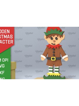 Σετ των 2 Intra απο ξύλο plywood 3mm-4mm πάχος Χριστουγεννιάτικη διακόσμηση με λέιζερ ξωτικού Δίασταση 15x15 cm INTRAFABR-104437339