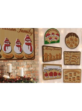 Σετ των 2 Intra απο ξύλο plywood 3mm-4mm πάχος δέσμης χριστουγεννιάτικων οικογενειακών πινακίδων Δίασταση 15x15 cm INTRAFABR-84588545