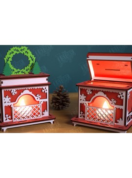 Σετ των 2 Intra απο ξύλο plywood 3mm-4mm πάχος Χριστουγεννιάτικο Τζάκι Κηροπήγιο | CNC Δίασταση 15x15 cm INTRAFABR-106604333