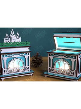 Σετ των 2 Intra απο ξύλο plywood 3mm-4mm πάχος Χριστουγεννιάτικο Τζάκι Κηροπήγιο | CNC Δίασταση 15x15 cm INTRAFABR-106604348