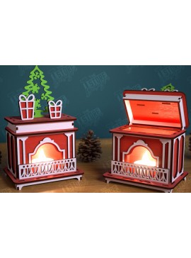 Σετ των 2 Intra απο ξύλο plywood 3mm-4mm πάχος Χριστουγεννιάτικο Τζάκι Κηροπήγιο | CNC Δίασταση 15x15 cm INTRAFABR-106604301