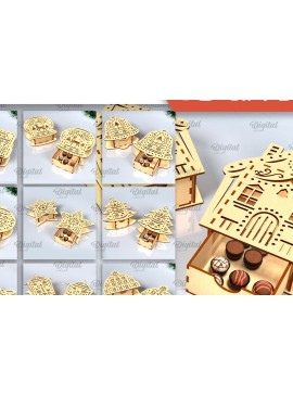 Σετ των 2 Intra απο ξύλο plywood 3mm-4mm πάχος Κουτιά δώρου Χριστουγέννων κοπής με λέιζερ Δίασταση 15x15 cm INTRAFABR-101756807