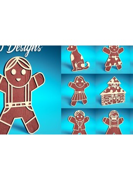 Σετ των 2 Intra απο ξύλο plywood 3mm-4mm πάχος Σχέδιο κοπής με λέιζερ Χριστουγεννιάτικο μελόψωμο Δίασταση 15x15 cm INTRAFABR-75818105