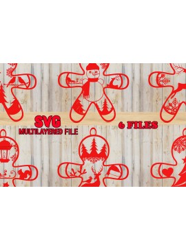 Σετ των 2 Intra απο ξύλο plywood 3mm-4mm πάχος Χριστουγεννιάτικου Gingerbread PaperCut Δίασταση 1500x1500 cm INTRAFABR-84603430