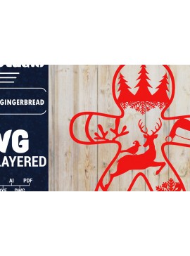 Σετ των 2 Intra απο ξύλο plywood 3mm-4mm πάχος Χριστουγεννιάτικου Gingerbread PaperCut Δίασταση 1500x1500 cm INTRAFABR-84603406