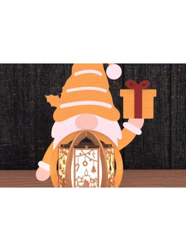Intra απο ξύλο plywood 3mm-4mm πάχος Θήκη δώρου Χριστουγεννιάτικο Gnome με Φανάρι Δίασταση 30x20 cm INTRAFABR-108066280