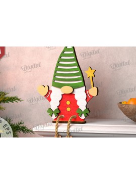 Σετ των 2 Intra απο ξύλο plywood 3mm-4mm πάχος Σχέδιο κοπής με λέιζερ Χριστουγεννιάτικο Gnome Δίασταση 15x15 cm INTRAFABR-109277368