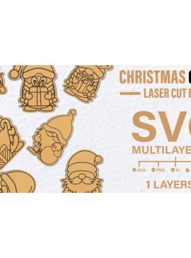 Σετ των 2 Intra απο ξύλο plywood 3mm-4mm πάχος κοπής με λέιζερ Christmas Gnome Δίασταση 20x30 cm INTRAFABR-82242114