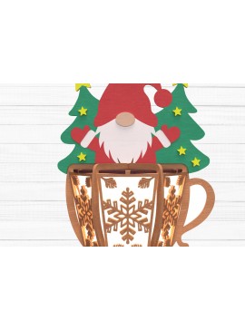 Σετ των 2 Intra απο ξύλο plywood 3mm-4mm πάχος Χριστουγεννιάτικο Gnome Κούπα Φανάρι Δίασταση 30x20 cm INTRAFABR-109837286