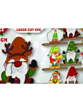 Σετ των 2 Intra απο ξύλο plywood 3mm-4mm πάχος Cut Christmas Gnomes  Δίασταση 15x15 cm INTRAFABR-109700399