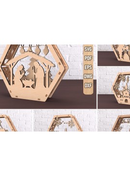 Σετ των 2 Intra απο ξύλο plywood 3mm-4mm πάχος Χριστουγεννιάτικο εξάγωνο φαναράκι Δίασταση 30x20 cm INTRAFABR-108492852