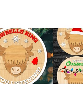 Σετ των 2 Intra απο ξύλο plywood 3mm-4mm πάχος Χριστούγεννα Highland Cow Door Δίασταση 15x15 cm INTRAFABR-109697965