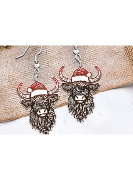 Σετ των 3 Intra απο ξύλο plywood 3mm-4mm πάχος Χριστούγεννα Highland Cow . Δίασταση 4x4 cm INTRAFABR-107623024