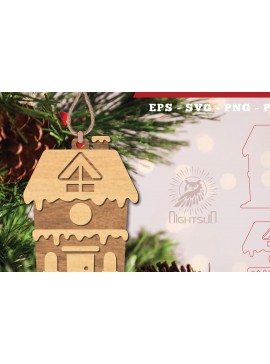 Σετ των 3 Intra απο ξύλο plywood 3mm-4mm πάχος Χριστουγεννιάτικο στολίδι με λέιζερ για το σπίτι 4 Δίασταση 8x8 cm INTRAFABR-112848224