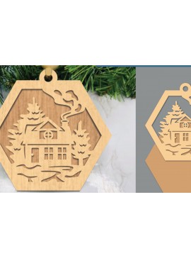 Σετ των 3 Intra απο ξύλο plywood 3mm-4mm πάχος Χριστουγεννιάτικο στολίδι κοπής με λέιζερ σπιτιού Δίασταση 8x8 cm INTRAFABR-105774072
