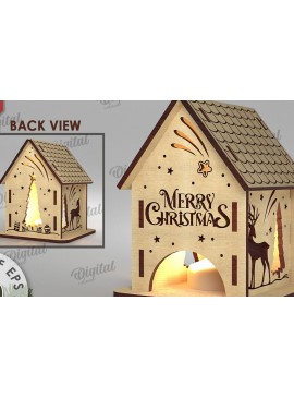 Σετ των 2 Intra απο ξύλο plywood 3mm-4mm πάχος Χριστουγεννιάτικο Σπίτι Κηροπήγιο Δίασταση 15x15 cm INTRAFABR-108507907