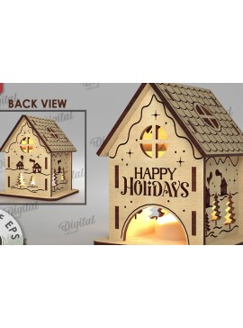 Σετ των 2 Intra απο ξύλο plywood 3mm-4mm πάχος Χριστουγεννιάτικο Σπίτι Κηροπήγιο Δίασταση 15x15 cm INTRAFABR-108507588