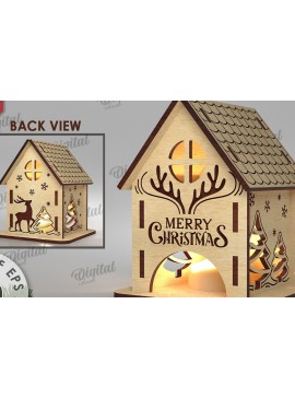 Σετ των 3 Intra απο ξύλο plywood 3mm-4mm πάχος Χριστουγεννιάτικο Σπίτι Κηροπήγιο Δίασταση 15x15 cm INTRAFABR-108506366