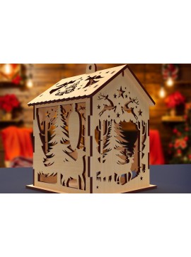Σετ των 2 Intra απο ξύλο plywood 3mm-4mm πάχος 10 Cut  Christmas House Δίασταση 15x15 cm INTRAFABR-82065176
