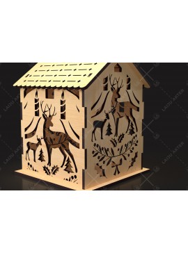 Σετ των 2 Intra απο ξύλο plywood 3mm-4mm πάχος 13 Cut  Christmas House Δίασταση 15x15 cm INTRAFABR-84625039