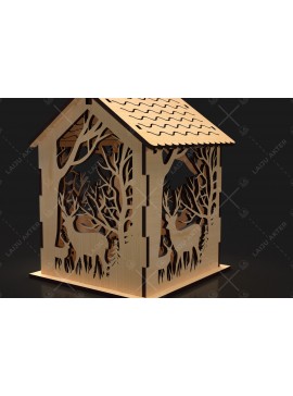 Σετ των 2 Intra απο ξύλο plywood 3mm-4mm πάχος Χριστουγεννιάτικο Σπίτι 18 Δίασταση 15x15 cm INTRAFABR-84625083