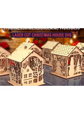 Σετ των 2 Intra απο ξύλο plywood 3mm-4mm πάχος Christmas House 02 Δίασταση 15x15 cm INTRAFABR-82093397