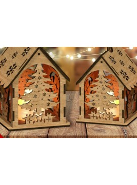 Σετ των 2 Intra απο ξύλο plywood 3mm-4mm πάχος Χριστουγεννιάτικο σπίτι με λέιζερ Δίασταση 15x15 cm INTRAFABR-48287746