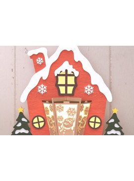 Σετ των 2 Intra απο ξύλο plywood 3mm-4mm πάχος Χριστουγεννιάτικο σπίτι με φανάρι χιονάνθρωπος Δίασταση 30x20 cm INTRAFABR-108902511
